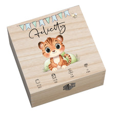 Personalised Wooden Baby Memory Keepsake Box With Cute Animals