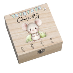 Personalised Wooden Baby Memory Keepsake Box With Cute Animals