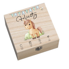 Personalised Wooden Baby Memory Keepsake Box With Cute Animals