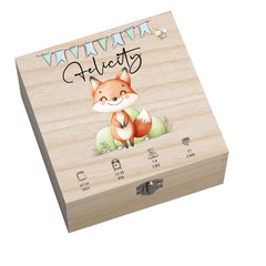 Personalised Wooden Baby Memory Keepsake Box With Cute Animals