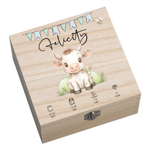 Personalised Wooden Baby Memory Keepsake Box With Cute Animals