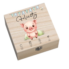 Personalised Wooden Baby Memory Keepsake Box With Cute Animals