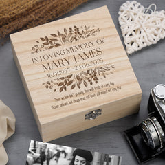Personalised Wooden Memorial Keepsake Memory Box Remembrance Bereavement Gift Engraved