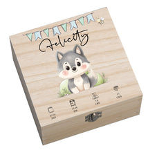 Personalised Wooden Baby Memory Keepsake Box With Cute Animals