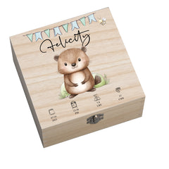 Personalised Wooden Baby Memory Keepsake Box With Cute Animals
