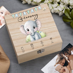 Personalised Wooden Baby Memory Keepsake Box With Cute Animals