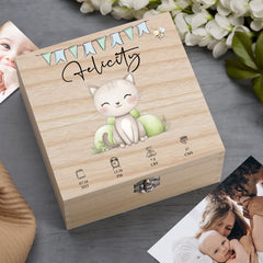 Personalised Wooden Baby Memory Keepsake Box With Cute Animals