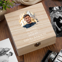 Personalised Brother In Loving Memory Remembrance Wooden Keepsake Box With Photo