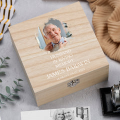 Personalised Husband In Loving Memory Remembrance Wooden Keepsake Box With Photo