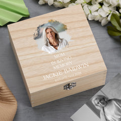 Personalised Mum In Loving Memory Remembrance Wooden Keepsake Box With Photo