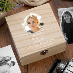 Personalised Sister In Loving Memory Remembrance Wooden Keepsake Box With Photo