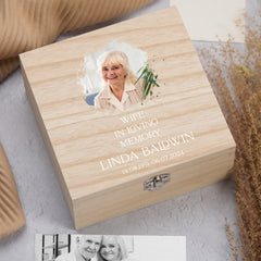 Personalised Wife In Loving Memory Remembrance Wooden Keepsake Box With Photo