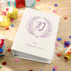 Personalised 70th Birthday Gift For Her Or Him With Laurel Wreath Photo Album With Sleeves 100 x 6x4 Capacity