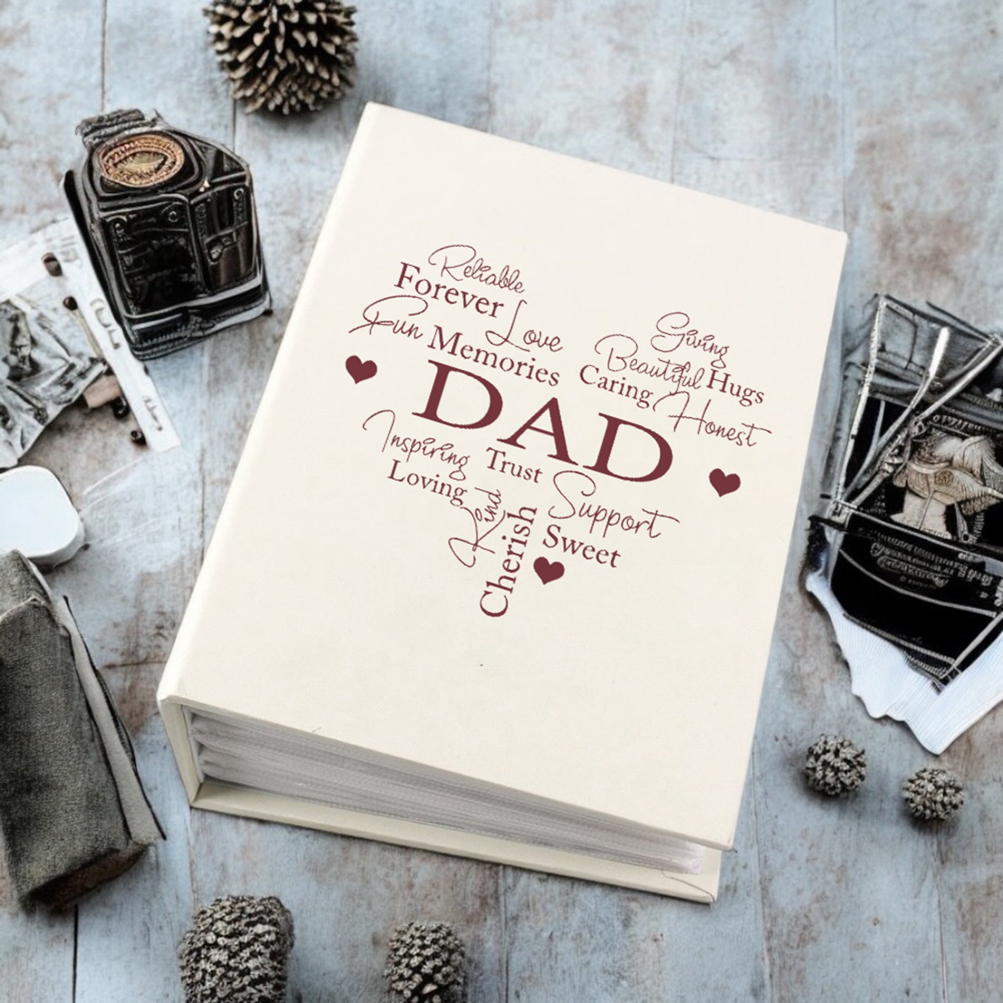Dad Photo Album Gift With Word Heart For 100 x 6x4 Photos With Sleeves Photo Album ukgiftstoreonline