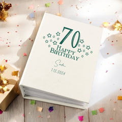 Personalised 70th Birthday Gift For Her Or Him With Star Design Photo Album With Sleeves 100 x 6x4 Capacity