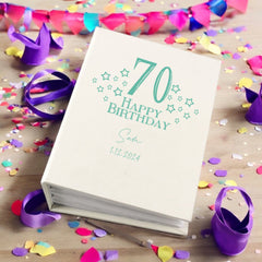 Personalised 70th Birthday Gift For Her Or Him With Star Design Photo Album With Sleeves 100 x 6x4 Capacity