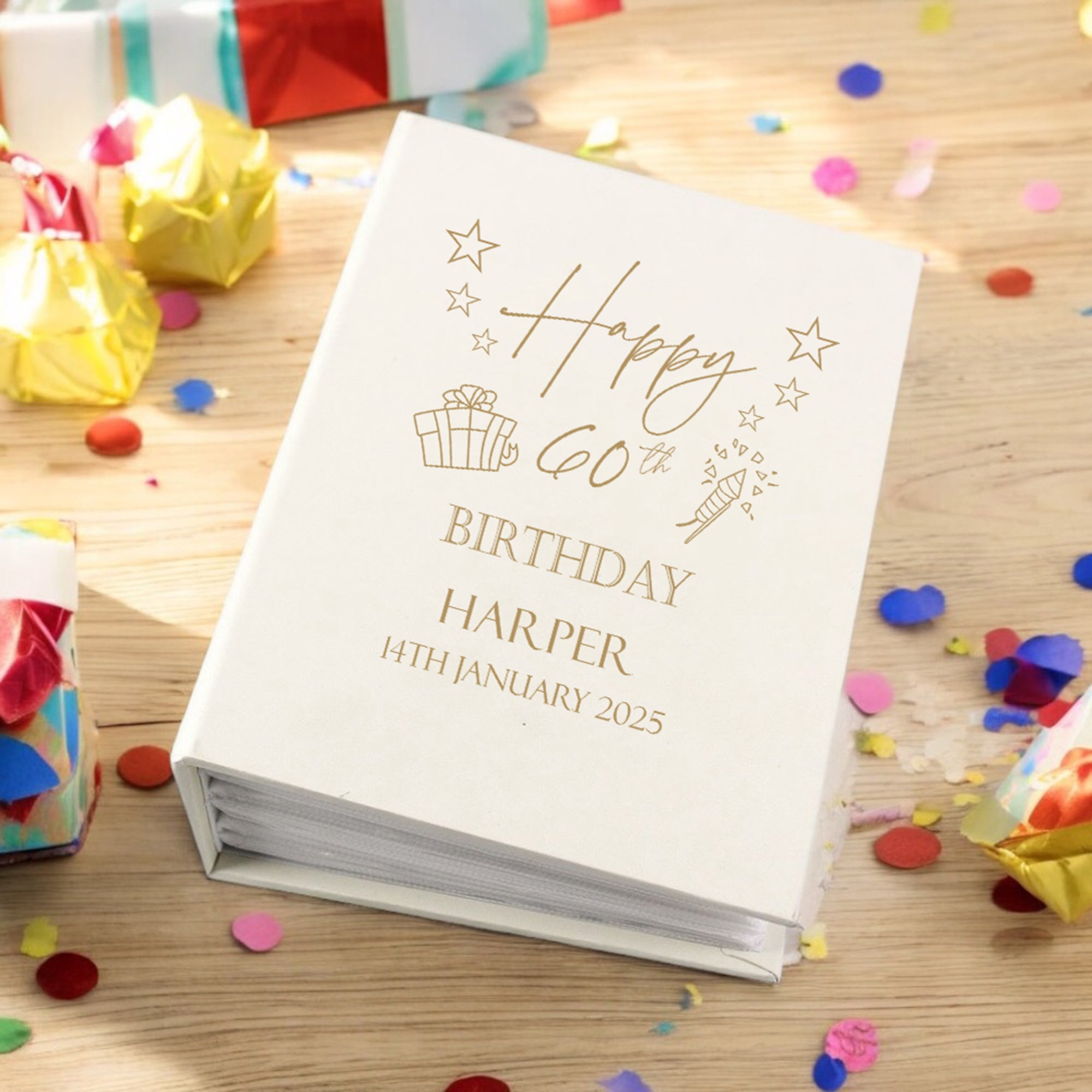 Personalised 60th Birthday Gift For Her Or Him With Present Design Photo Album With Sleeves 100 x 6x4 Capacity Personalised Birthday Gift ukgiftstoreonline