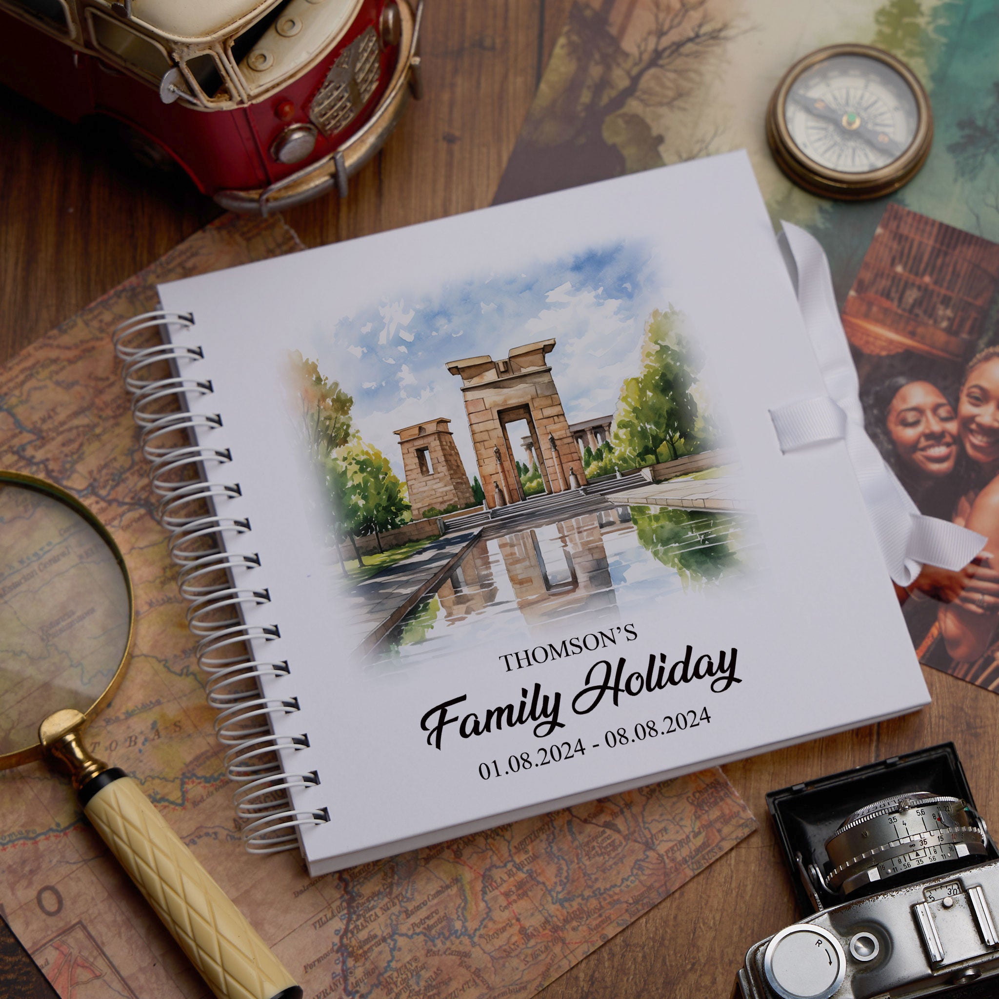 Personalised Madrid Holiday Memory Scrapbook Journal Photo Albums Adventures Photo Album ukgiftstoreonline Temple of Debod 8 x 8 Inches