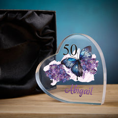 50th Birthday Gift For Her Heart Block In Gift Box Personalised Plaque Gift ukgiftstoreonline