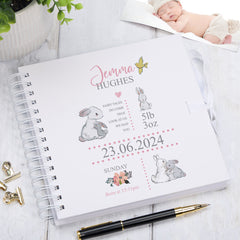 Personalised Rabbit Baby Girl Scrapbook Photo album Memory Keepsake