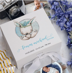 ukgiftstoreonline Personalised Baby Boy Gift Keepsake Memory Box Sitting Rabbit