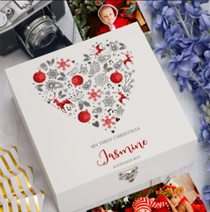 ukgiftstoreonline Personalised My First Christmas Heart Design Keepsake Memory Box Keepsake Memory Box ukgiftstoreonline
