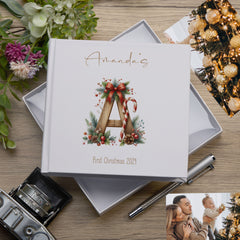 Personalised Christmas Photo Album Family Baby Memories Wood Letters