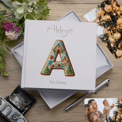 Personalised Christmas Photo Album Family Baby Memories Gingerbread Lettering