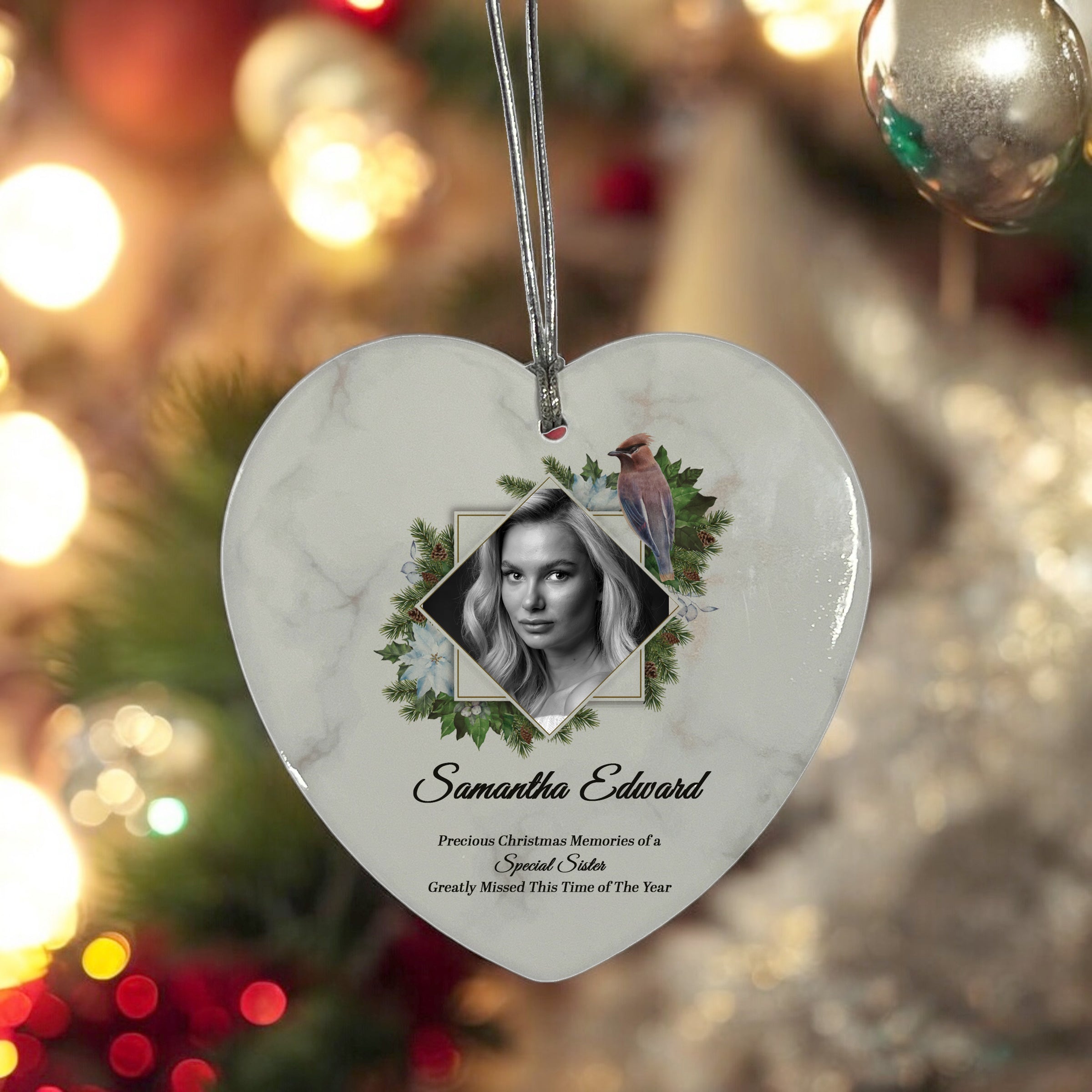 Large Hanging Ceramic Heart Christmas Memorial Decoration-Sister Personalised Heart Gifts ukgiftstoreonline