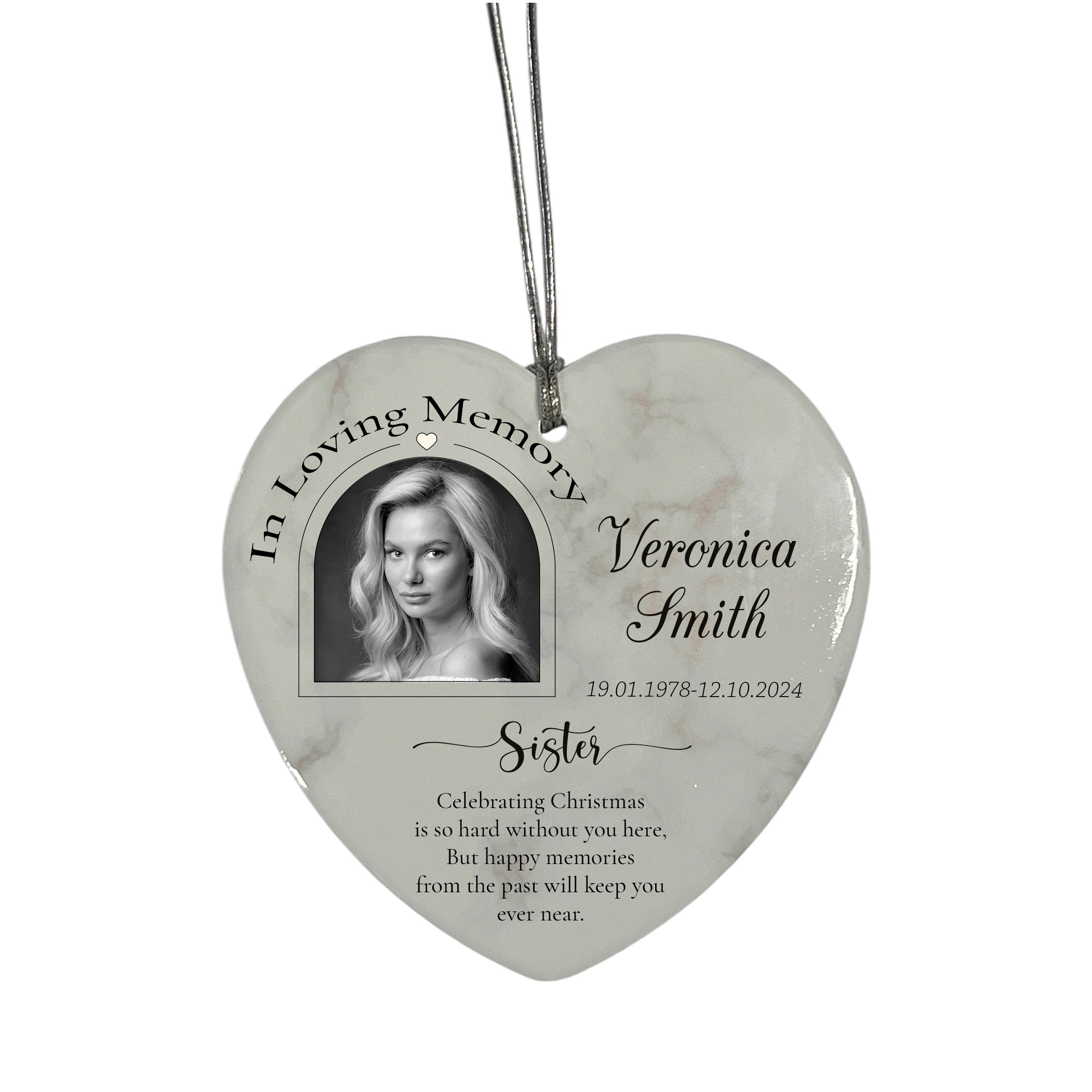 In Loving Memory At Christmas Hanging Ceramic Heart Decoration-Sister Personalised Heart Gifts ukgiftstoreonline