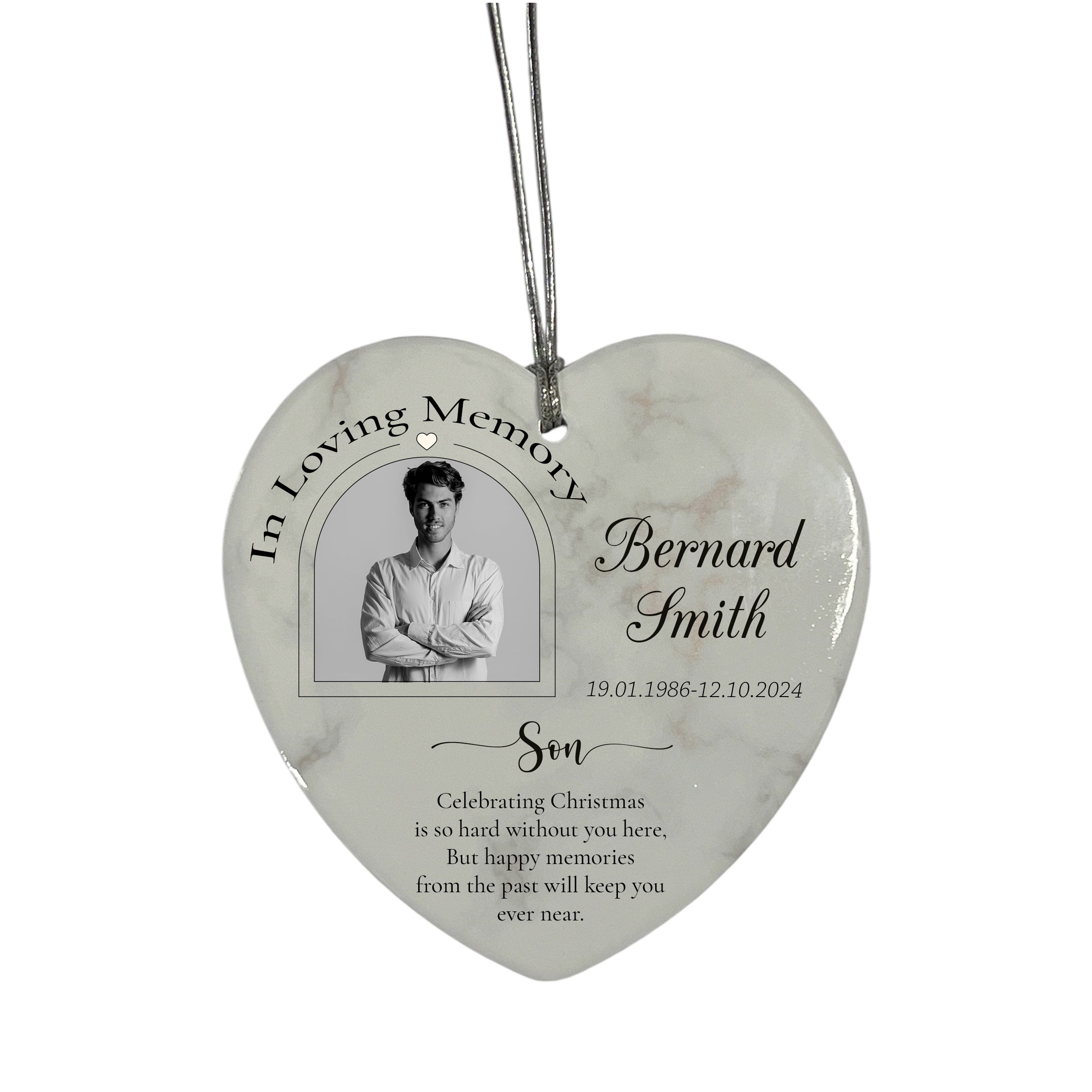 In Loving Memory At Christmas Hanging Ceramic Heart Decoration-Son Personalised Heart Gifts ukgiftstoreonline