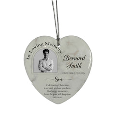 In Loving Memory At Christmas Hanging Ceramic Heart Decoration-Son Personalised Heart Gifts ukgiftstoreonline