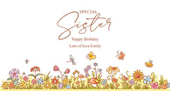 Personalised Sister Gift Floral Lamp With Wood Base LED Night Light