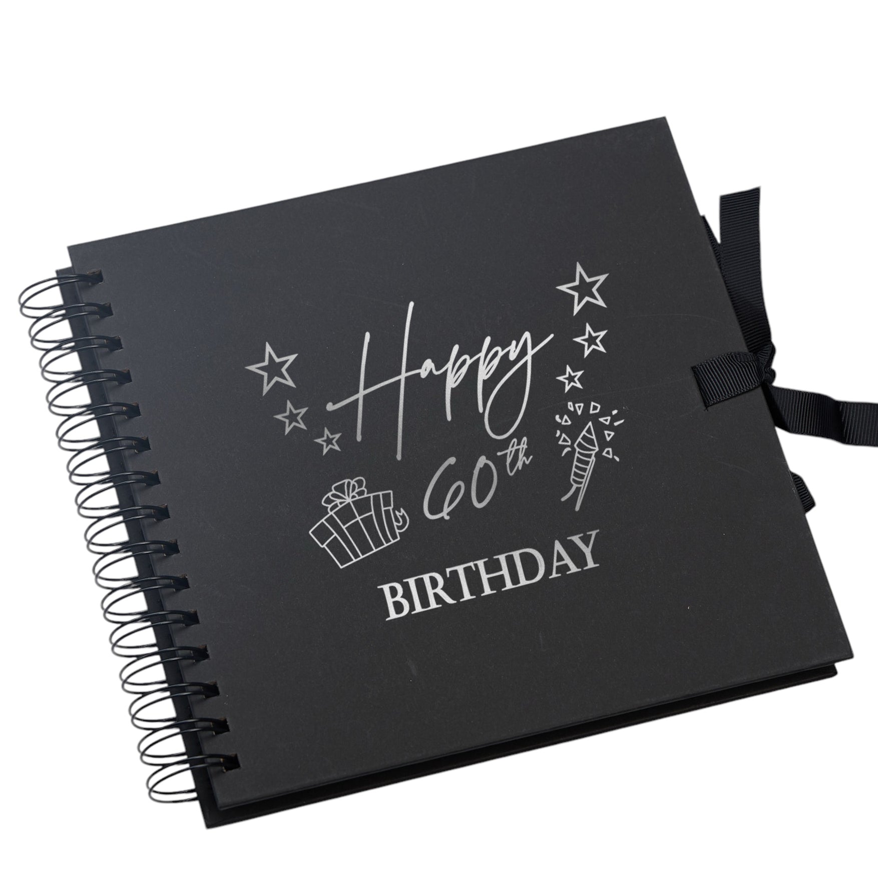 60th Birthday Present Black Scrapbook, Guest Book, Photo Album Silver Script Birthday Photo Album ukgiftstoreonline