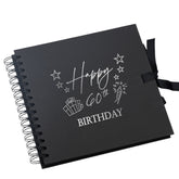 60th Birthday Present Black Scrapbook, Guest Book, Photo Album Silver Script