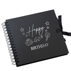 60th Birthday Present Black Scrapbook, Guest Book, Photo Album Silver Script