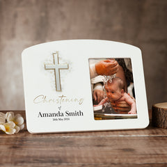 Personalised Christening Photo Frame With Silver Cross