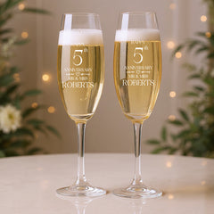 Personalised Engraved 5th Wedding Anniversary Champagne Glass Set Gift