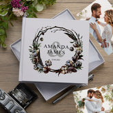 Personalised Wedding Photo Album Gift with Watercolour Rustic Cotton Design