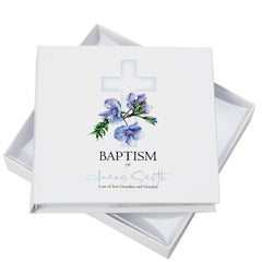 Personalised Baptism 6x4" Slip in Photo Album Gift With Blue Cross