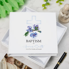 Personalised Baptism 6x4" Slip in Photo Album Gift With Blue Cross