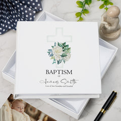 Personalised Baptism 6x4" Slip in Photo Album Gift With Green Cross