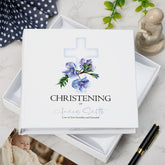 Personalised Christening 6x4" Slip in Photo Album Gift With Blue Cross