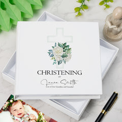 Personalised Christening 6x4" Slip in Photo Album Gift With Green Cross