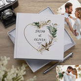 Personalised Wedding Photo Album Gift Gold Green Wreath Heart