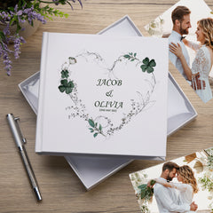 Personalised Wedding Photo Album Gift Green Clover Leaf Heart