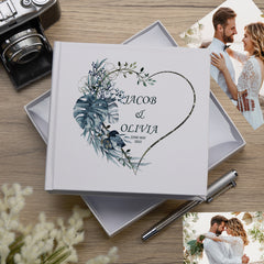 Personalised Wedding Photo Album Gift Blue Tropical Leaves Heart