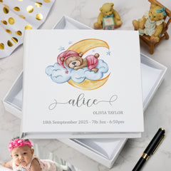ukgiftstoreonline Personalised Baby Photo Album Gift Teddy On Cloud