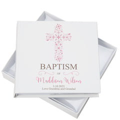 Personalised Baptism Ornate Pink Cross Photo Album