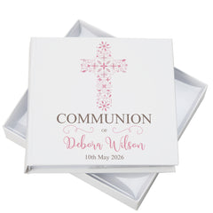 Personalised Communion Ornate Pink Cross Design Photo Album